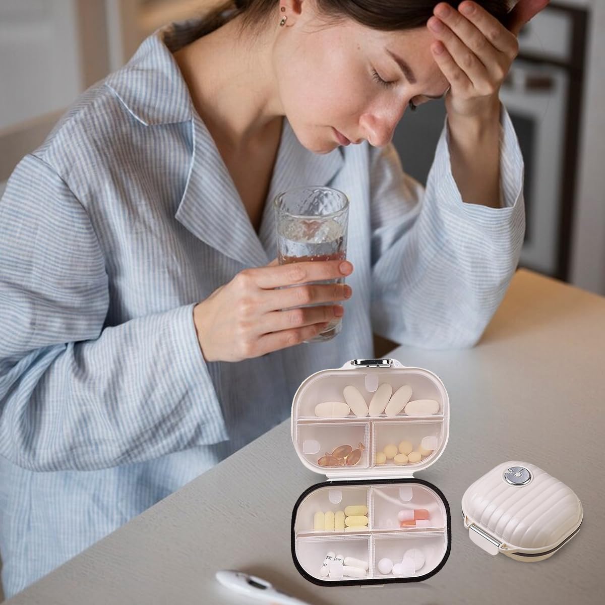 HANNEA 2 Pack Travel Pill Organizer, 7 Compartments Moisture Proof Pill Holder Daily Medicine Organizer Box Small Pill Case for Vitamin Supplement Pocket Pharmacy Pill Box (S+L) HANNEA 2 Pack Travel Pill Organizer, 7 Compartments Moisture Proof Pill Holder Daily Medicine Organizer Box Small Pill Case for Vitamin Supplement Pocket Pharmacy Pill Box (S+L)